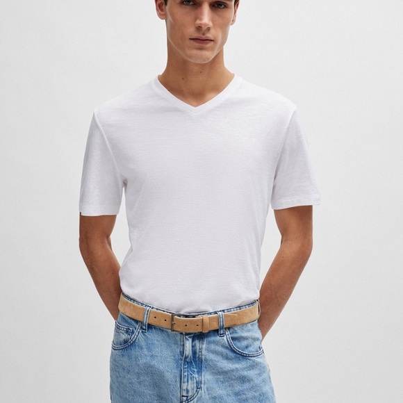 Boss Other - Boss White V-Neck Shirt In Mercerized Cotton